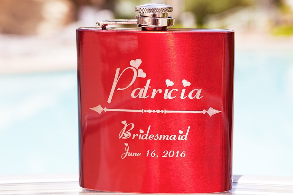 personalized gift flask for bridesmaid red
