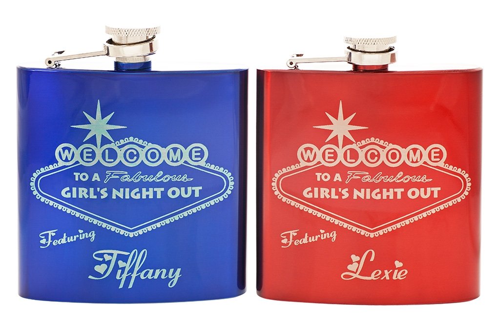 personalized Flask Girls Night Out blue and red