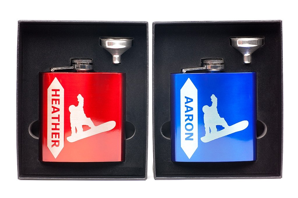 customized Snowboard Flasks in Funnel Gift Box