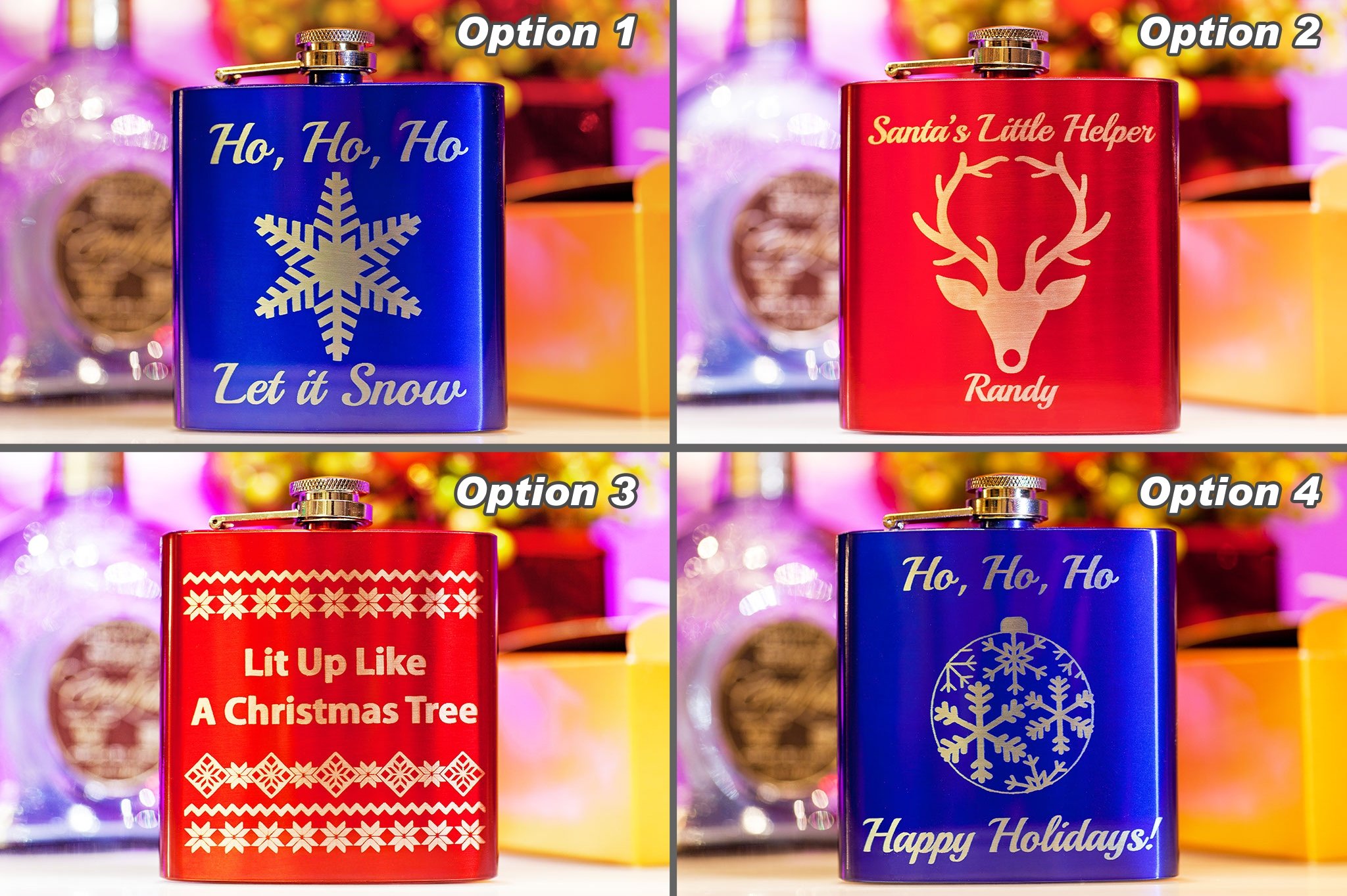 Christmas flasks in different designs